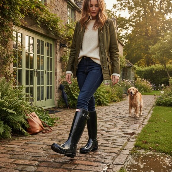 Hunter Tall High Gloss Black All Weather Rain Boot Size 6 - Picture 2 of 11